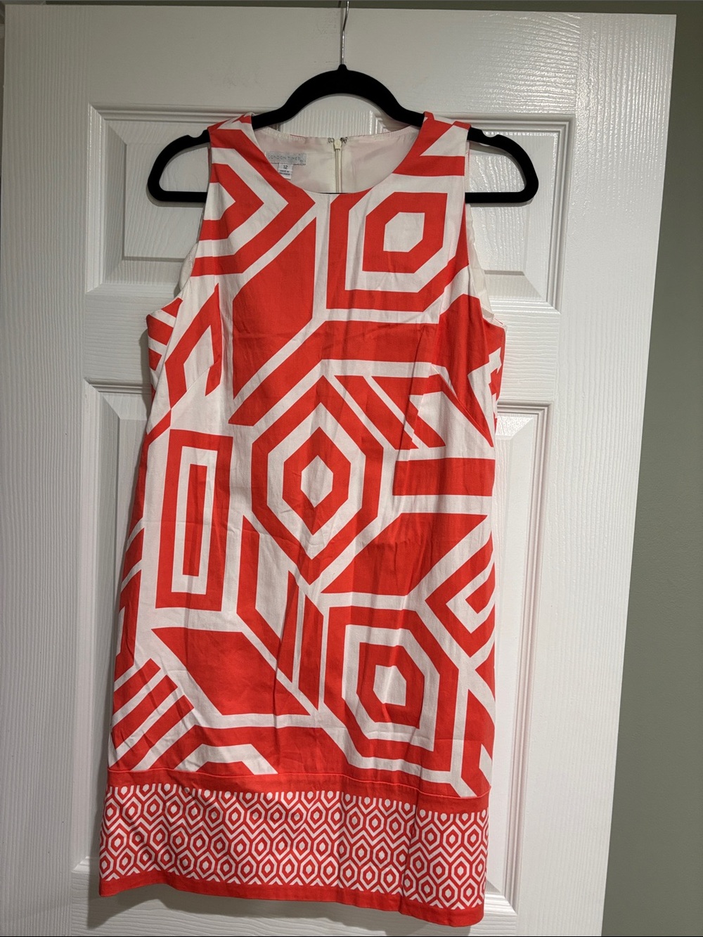 Orange and White Geometric Shift Dress - Women